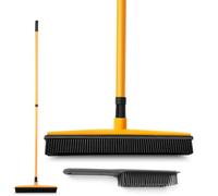 Rubber Broom for Pet Hair | Carpet Brush with Long Handle | Rubber Floor Brush for Carpets | Rugs & Hard Floors Indoor Outdoor Hair Remover Broom | Multi Surface Cleaning Brush