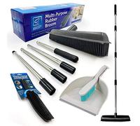 Rubber Broom Long Handle Push Broom Rubber Bristles Sweeper Squeegee with Scratch Free Bristle for Pet Cat Dog Hair Cleaning Carpet Hardwood Tile Windows (Sweeper & Dustpan, Hand Brush)