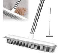 Rubber Broom Rubber Bristles Broom with Squeegee Floor Brush for Carpet with Telescopic Handle for Removing Animals Cats Dogs Hair (135 cm)