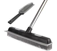 Rubber Broom with Silicone Squeegee, 146 cm Carpet Brush for Pet Hair, Fur Remover Tool with Detailing Lint Comb for Cleaning Rug, Tile, Hardwood Floor Grey-Black