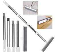 Rubber Broom with Squeegee, Carpet Brush for Pet Hair with 130 cm Telescopic Long Handle, Rubber Sweeping Brush, Carpet Rake for Window, Tiles, Indoor and Outdoor