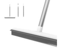 Rubber Broom with Squeegee, Pet Hair Remover 120CM Long Handle, 2-in-1 Broom & Floor Squeegee, Portable Detailing Lint Brush for Fluff Carpet, Window, Tile, Hardwood Floor Cleaning (White)
