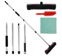 Rubber Broom with Squeegee, Pet Hair Remover with 150cmAdjustable Long Handle, Push Fur Removal Tool with Portable Detailing Lint Brush for Fluff Carpet Window Tile Hardwood Floor Cleaning