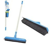 Rubber Broom with Telescopic Handle and Built-in Squeegee Pet Hair Removal Brush for Carpet Hardwood Tile Artificial Grass Long Handle Floor Cleaning Tool for Indoor Outdoor Use