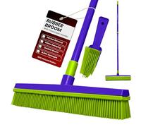 Rubber Broom with Telescopic Handle, Pet Hair Remover Broom for Carpets, Rugs & Hard Floors, Rubber Bristle Sweeping Brush for Laminate, Tile & Patio, Wet & Dry Indoor Outdoor Floor Cleaning Tool