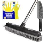 Rubber Brush Options For Pet Hair Removal Broom with Squeegee,Rubber Broom with 149cm Multi-section Stainless Steel Handle for Pet Cat Dog Hair Removal Carpet Windows Clean. (GREY/BLACK 3)
