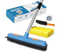 Rubber Brush Pet Hair Removal Broom with Squeegee,Rubber Broom with 149cm Multi-section Stainless Steel Handle for Pet Cat Dog Hair Removal Carpet Windows Clean, Window, Tile, Hardwood Floor Cleaning