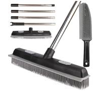 Rubber Brush with Silicone Squeegee, 146 cm Carpet Brush for Pet Hair, Fur Remover Tool with Detailing Lint Comb for Cleaning Rug, Tile, Hardwood Floor Grey-Black