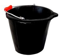 Rubber Bucket Black Flexible Heavy Duty Builders Bucket 14L 3 Gallon with Pouring Lip for Concrete, Cement, Animal Feed, Garden and Home