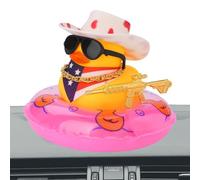 Rubber Car Decoration Dashboard, Cowboy Accessories for Dashboard, Squeaky Bath Toy with Mini Sun Hat, Swim Ring, Necklace and Sunglasses, Yellow Rubber for Car, Dining Table