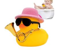 Rubber Car Decoration - Yellow Dashboard with Squeaker, Musical Instrument Necklace, Mini Sunglasses, Tiny Hat | Whimsical Vehicle Ornament for Commuting Road Trips Daily Drives