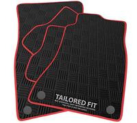 Rubber Car Mats FOR Jaguar E-PACE 2017-2021 Checker Rubber Car Mats - Red Ribbed Trim [PETRUB-2226]