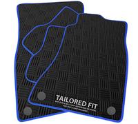 Rubber Car Mats FOR Vauxhall Corsa E 2015-2019 Checker Rubber Car Mats - Blue Ribbed Trim [PETRUB-1672]