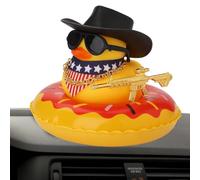 Rubber Car Ornaments | Cowboy Theme Ornament Accessories | Yellow Rubber with Mini Sun Hat Swim Ring Necklace and Sunglasses, Squeaky Car Ornament