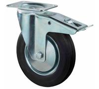 Rubber Castors 125Mm With Brake 115X85Mm 100Kg Load Capacity Wheels