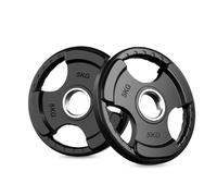 Rubber-Coated Tri-Grip Olympic Weight Plates - 2" Cast Iron Core with Protective Rubber - Individual Plates & Sets (1.25kg to 100kg) - Home & Commercial Gym