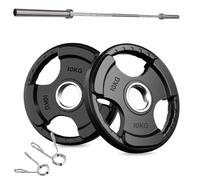 Rubber-Coated Tri-Grip Olympic Weight Plates - 2" Cast Iron Core with Protective Rubber - Individual Plates & Sets (1.25kg to 100kg) - Home & Commercial Gym
