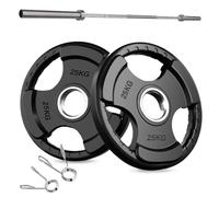 Rubber-Coated Tri-Grip Olympic Weight Plates - 2" Cast Iron Core with Protective Rubber - Individual Plates & Sets (1.25kg to 100kg) - Home & Commercial Gym
