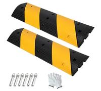 Rubber Curb Ramps for Asphalt & Concrete, 2-Channel Hose Protector, 38in Speed Bumps, 44,000lbs Load Capacity, 2.4in High, Yellow/Black