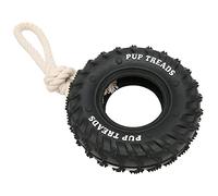 Rubber Dog Tire Chewing Toy Strong Rope Bite Resistant Treat Dispensing Toy for Medium Large Dogs, Interactive Outdoor for Golden Retrievers, Bulldog, German Shepherds (Black)