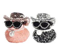 Rubber Duck, 2-Pack Funny Diamond Rubber Ducks Car Accessories, Pink & Black Dashboard Accessories for Office Desk & Vehicle Fashion Decoration (Pearl Necklace Style)