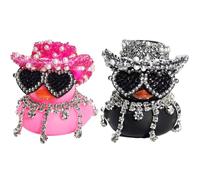 Rubber Duck, 2-Pack Funny Diamond Rubber Ducks Car Accessories, Pink & Black Dashboard Accessories for Office Desk & Vehicle Fashion Decoration (Diamond Necklace Style)