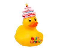 Rubber duck bath in fun designs. Resistant to Water and Dirt, Ideal for baby bathing, From 6 Months. (Happy Birthday)