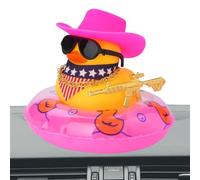 Rubber Duck Car Ornaments - Cowboy Duck Accessories | Squeaky Duck Bath Toy Yellow Duck Car Ornament with Sun Chap Hat, Add To The Dashboard Of Your Car With Our Fe