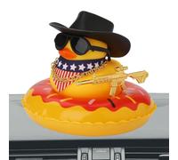 Rubber Duck Car Ornaments - Cowboy Duck Accessories | Squeaky Duck Bath Toy Yellow Duck Car Ornament with Sun Chap Hat, Add To The Dashboard Of Your Car With Our Fe