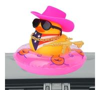 Rubber Duck Car Ornaments - Cowboy Duck Accessories | Squeaky Duck Bath Toy Yellow Duck Car Ornament with Sun Chap Hat, Add To The Dashboard Of Your Car With Our Fe