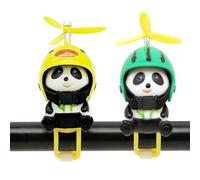 Rubber Duck Car Ornaments Panda Car Dashboard Decorations Squeeze Duck Bicycle Horns with Propeller Helmet (Black/White Panda C+G)