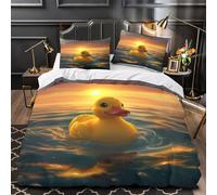 Rubber Duck Duvet Cover 3D Design Printed Anti-allergic 3 Pieces Bedding Set Zipper sunset Beach Scene Comforter Cover Hotel Quality All Season for Adults Kids Women Teens Youth King（220x240cm）