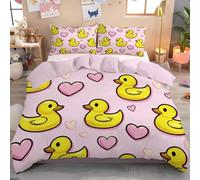 Rubber Duck Duvet Cover Set King, 3 Pcs Pink Heart Bedding Set Soft Microfiber Easy Care Quilt Cover with 2 Pillowcases Cartoon Style for Teens Kids Reversible Duvet Sets - 230x220cm Yellow Pink