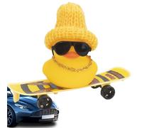 Rubber Duck For Car - 10cm Yellow Dashboard Decoration, With Hat, Necklace, Sunglasses, Cute Accessory | Table Decoration For Home Office, Funny Gift For Men And Mu