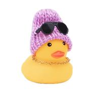 Rubber Duck for Car - Adorable Rubber Duck | Duck on Vehicle Dashboard with Sunglasses, Necklace and Hat | Duck Ornament, Lilac Cap Duck, riferimento alla descrizione, See description