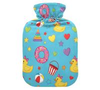Rubber Duck Hearts Blue Hot Water Bottle with Cover for Pain Relief Hot Water Bag for Shoulder Pain, 2L
