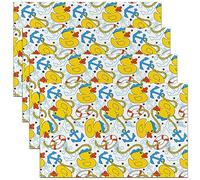 Rubber Duck Placemats 45x30cm Set of 4,Nautical Anchor Place Mats for Kitchen,Lovely Yellow Duck Waterproof Placemats,Summer Cute Duck Scratch Proof Placemats With Lifebuoy,Farm Animal Table Mats