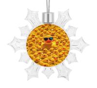 Rubber Duck White Glitter Snowflake Ornaments 3D Hanging Snow Flake Christmas Ornaments with Silver Rope Shatterproof Decorations for Winter Wonderland Xmas Tree Holiday Party