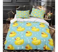 Rubber Ducks Comforter Cover 3D Design Printed All Season 3 Piece Bedding Set Zipper Cartoon Playful Design Quilt Cover Ultra Soft Machine Washable for Kids Teens Adults Women Youth King（220x240cm）