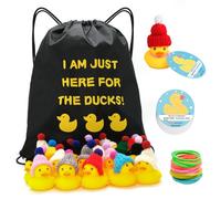 Rubber Ducks for Cruise Ship, Cruise Ducks Set for Cruising 60 Packs Kit, 20 Rubber Ducks+20 Ducks Tags+20 Rubber Bands+1 Duck Packing Bag, Rubber Ducks Set for Major Cruise Lines (Ducks with Hats)