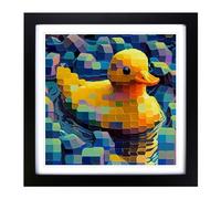 Rubber Ducks Neo-Impressionism Framed Print | 18x18 Inch Black Framed Wall Art | Ready to Hang | Impressionist Animal Picture | Living Room Bedroom Lounge Office