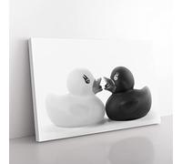 Rubber Ducks Opposites Attract Modern Canvas Wall Art Print Ready to Hang, Framed Picture for Living Room Bedroom Home Office Décor, 50x35 cm (20x14 Inch)