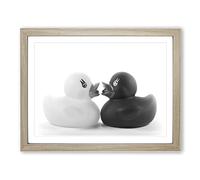 Rubber Ducks Opposites Attract Modern Framed Wall Art Print, Ready to Hang Picture for Living Room Bedroom Home Office Décor, Oak A3 (46 x 34 cm)