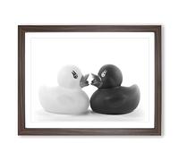 Rubber Ducks Opposites Attract Modern Framed Wall Art Print, Ready to Hang Picture for Living Room Bedroom Home Office Décor, Walnut A4 (34 x 25 cm)