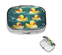Rubber Ducks Pill Case with Mirror Retro 2 Compartment Pill Box Small Pill Organizer for Purse or Pocket Decorative Metal Medicine Vitamin Organizer Unique Gifts