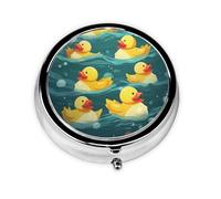 Rubber Ducks Pill Case with Mirror Retro 3 Compartment Pill Box Small Pill Organizer for Purse or Pocket Decorative Metal Medicine Vitamin Organizer Unique Gifts