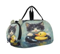 Rubber Ducky Cat Yellow Kids Travel Duffel Bag for Boys Girls Overnight Weekend Tote Bag with Shoes Compartment for Dance Gym Sports