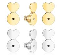 Rubber Earring Backs for Droopy Ears, 4 Pcs Heart Silicone Earring Lifter, 14K Gold Plated Love Earrings for Studs and Heavy Earrings, Secure Backs Replacements