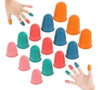 Rubber Fingers Tips, 15 Pieces Silicone Finger Protectors, Thimble Protectors Sleeve Tips Guard Fingertip Thumb Cots Pads for Hot Glue Embroidery Sewing Cutting Sorting Task Sport Colorful 5 Sizes