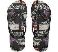 Rubber flip flops women Faith over Fear Denim Flag Black womans flip
